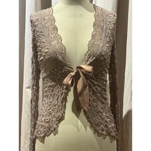 Vintage Ann Ferriday Silk Trimmed Pucker Lace Top Or Cardigan M